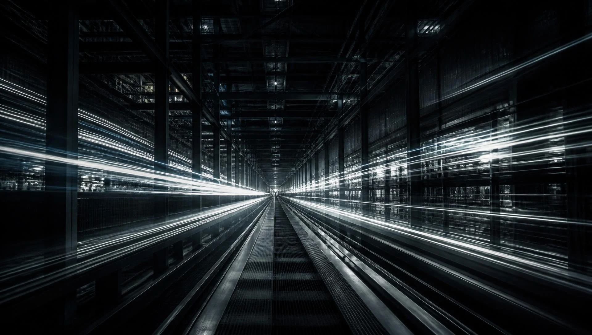 Concept image of an industrial corridor with long-exposure light trails